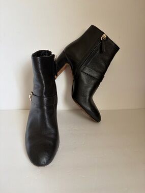 kate spade Black Leather Ankle Booties with Gold Zipper
